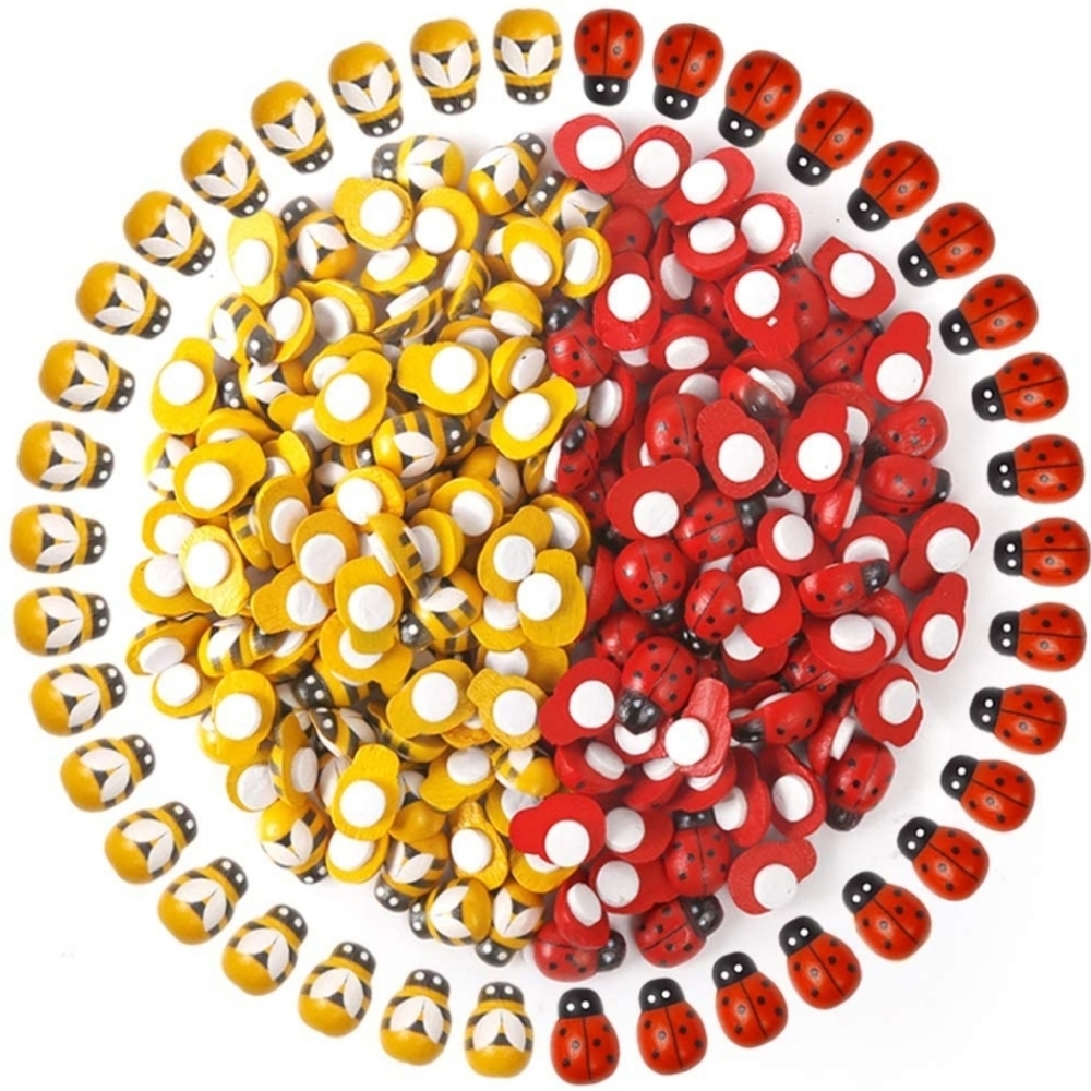 50 Pieces Wooden Bees  Ladybugs Embellishments♡